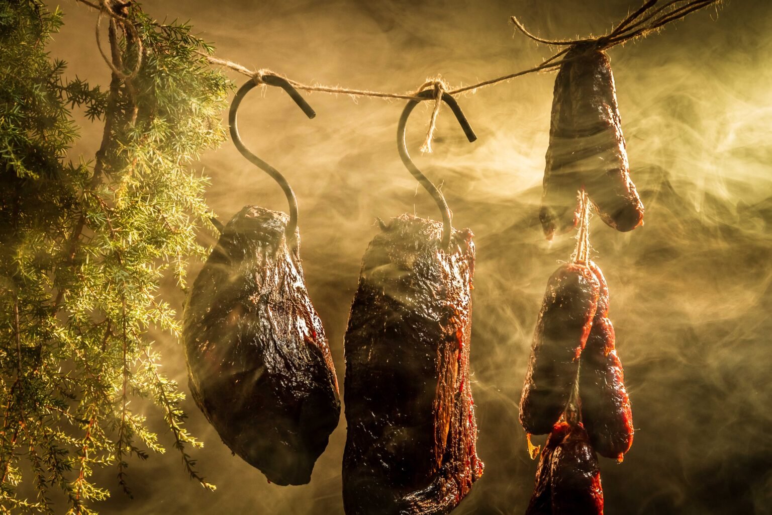 Carn i embotits fumant-se sobre la brasa